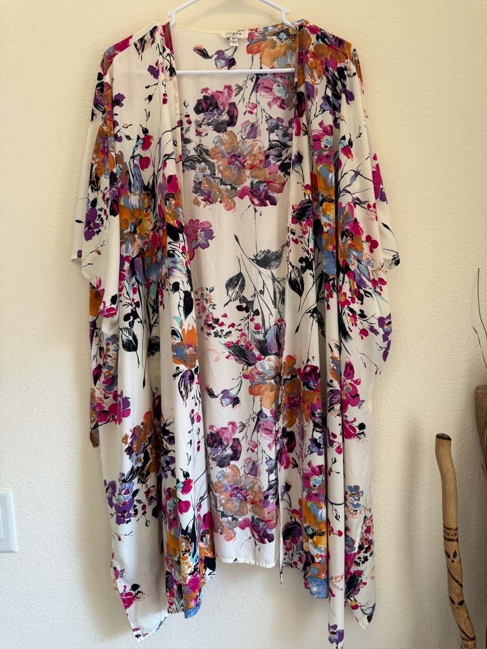 Umgee Floral Kimono Cardigan Open Front Boho Duster Ivory Multicolor M/L